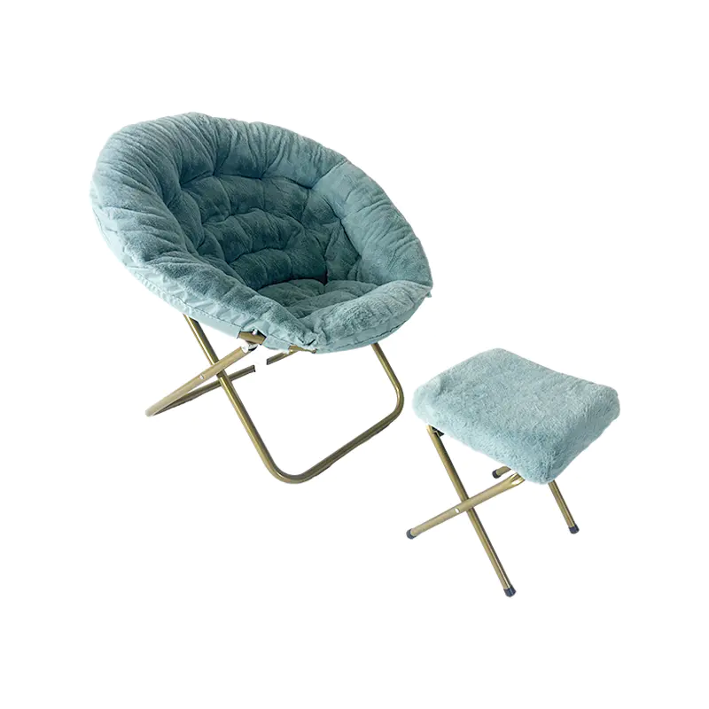 Faux Fur Foldable Comfy Saucer Chair with Ottoman